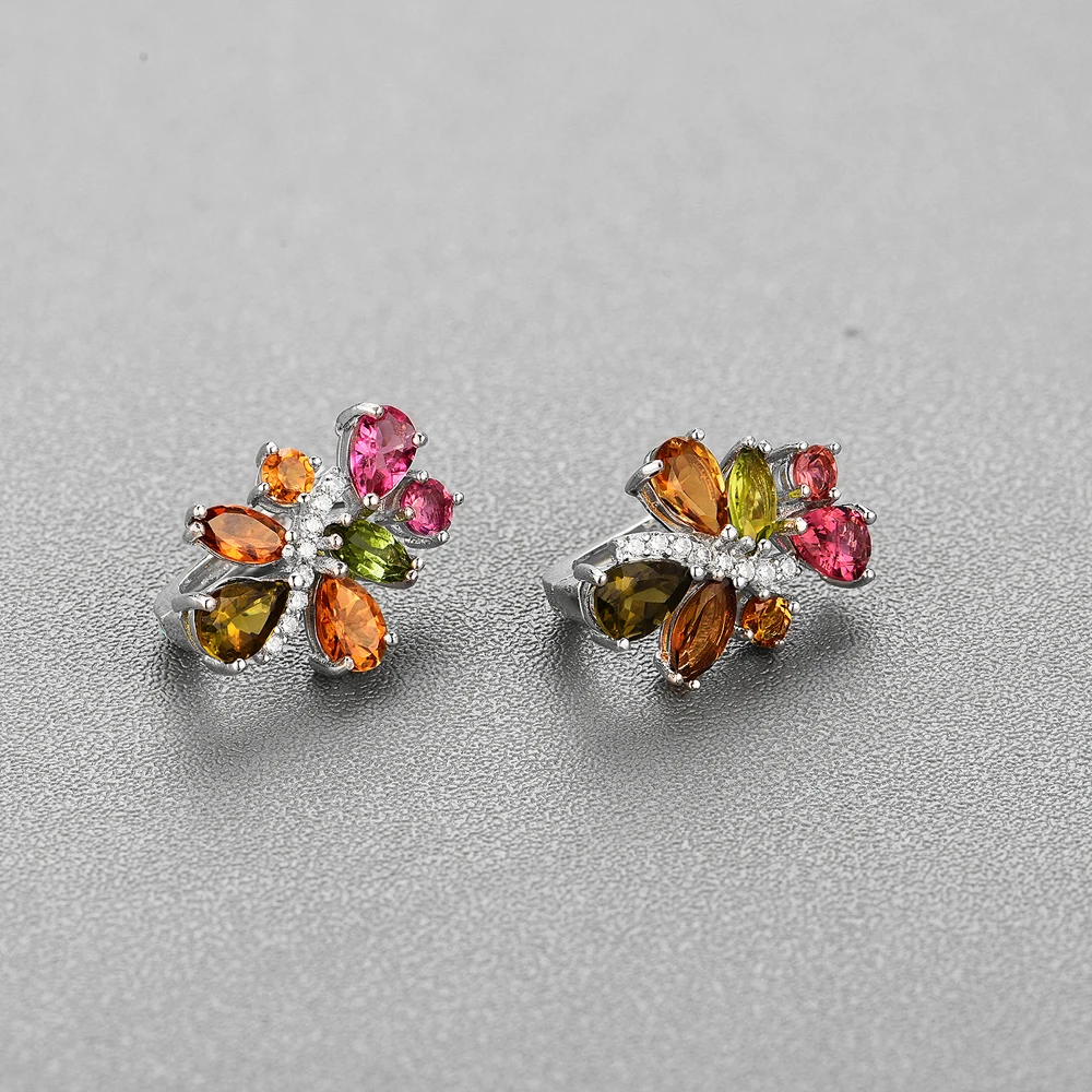 Bolai natural tourmaline jewelry sets 925 sterling silver stud earrings ring multi-color gemstone fine jewelry for women's 2019