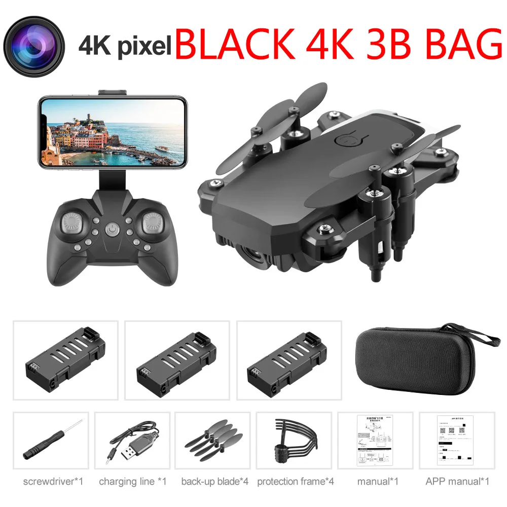 Black 4K 3B LF606 квадрокоптер мини Дрон с 4K камерой HD складные дроны один ключ возврат FPV Следуйте за мной RC вертолет Квадрокоптер детские игрушки - Цвет: Black 4K 3B