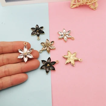 

10pcs Glass Crystal Flower Charms Metal Pendants Bracelet Earrings Gem Floating Jewelry DIY Accessories Gift Golden Base 21*28mm