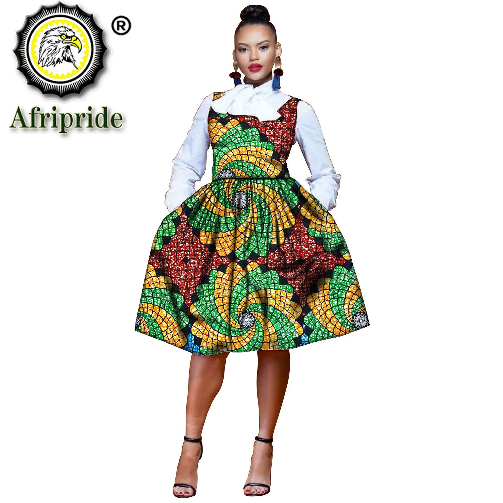 African Print Dresses for Women O-Neck Sleeveless High Waist Ankara Attire Plus Size Clothing Fashion Party Wear S2025042