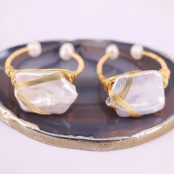 

5Pcs Fashion Gold Rings Women Jewelry,White Freshwater Pearls Bead Wire Wrapped Golden Copper Handmade Pearl Rings Mother Gifts