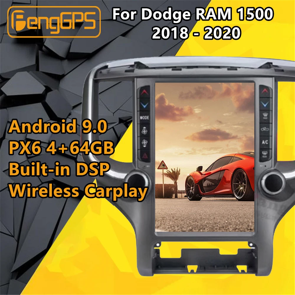 

For Dodge RAM 1500 Radio Android 2018 - 2020 Car Multimedia Player Tesla Style Screen Audio Stereo PX6 autoradio GPS Head unit