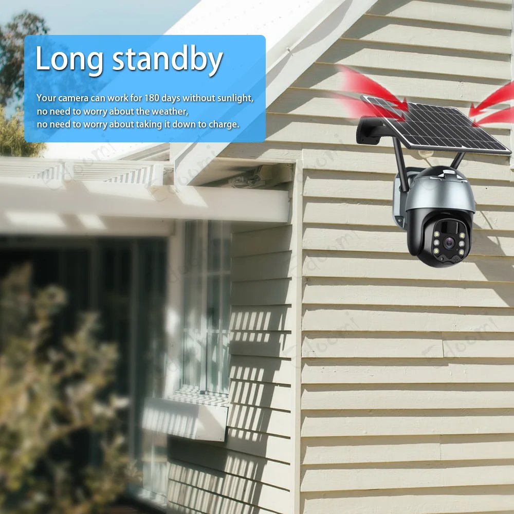 4G Solar IP WiFi 1080P CCTV Video Wireless Surveillance Camera Outdoor PTZ Battery Security Protection Waterproof Color Night