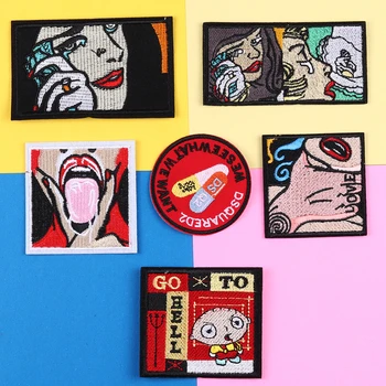 

Japanese Anime Girl Patches for Clothing, by the throat, Vomit the tongue, Feel the face, 3D Applique, Diy Clothing Accessories