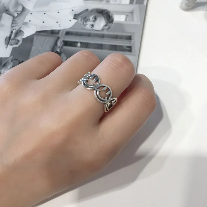Smile Face Ring For Women Cool Cute Finger Rings Silver Color Personality Exaggerate Girls Jewelry | Украшения и аксессуары