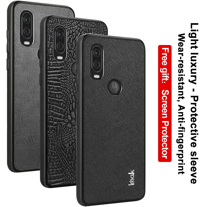 

TPU soft frame + PC Hard Bottom + Light Luxury PU Leather Cases For Motorola Moto One Vision Moto P50 Case IMAK LX-5 Back Cover