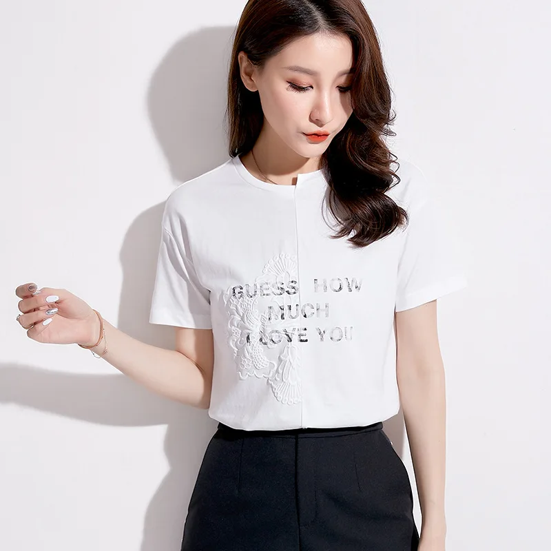 

Design relief 3D printing T-shirt women 2020 summer new loose Korean cotton short sleeve top ins2056