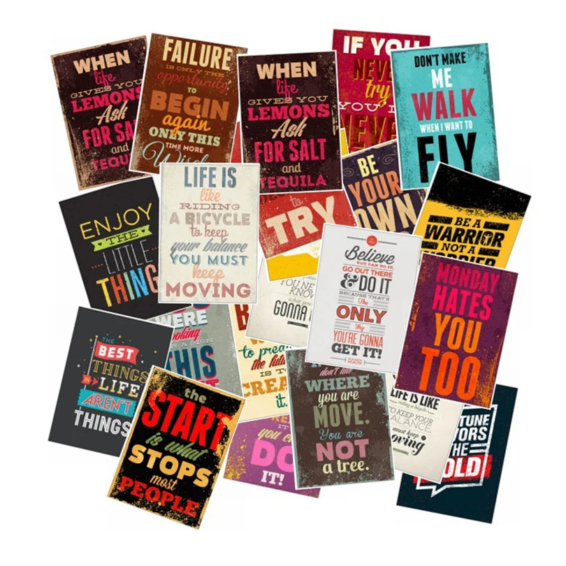 10/30/50PCS Retro Inspirational Text Stickers Car Refrigerator Graffiti Stickers Waterproof Decorative Toys Wholesale