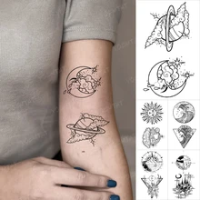 Transfer Waterproof Temporary Tattoo Stickers Planet Moon Sun Star Wave Landscape Tatoo Flash Line Body Art Men Women Fake Tatto