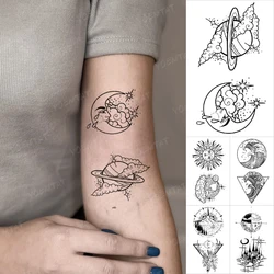 Transfer Waterproof Temporary Tattoo Stickers Planet Moon Sun Star Wave Landscape Tatoo Flash Line Body Art Men Women Fake Tatto