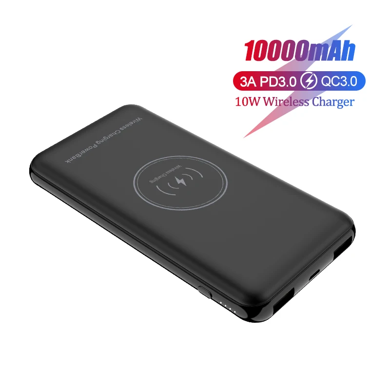 20000 мАч Qi 10 Вт Беспроводное зарядное устройство Внешний аккумулятор 18 Вт Быстрая зарядка QC3.0 PD3.0 внешний аккумулятор портативный USB C Внешний Аккумулятор быстрое зарядное устройство - Цвет: Black 10000mAh