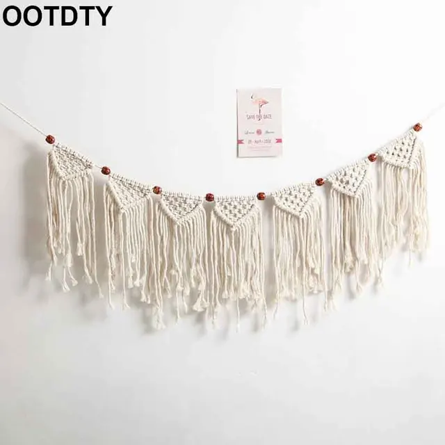 Elegant Pull Flower Macrame Bedroom Wall Hanging Pendant Art Wall Accents Decor Red Beads Tassels Chic Boho Decor Dorm 1