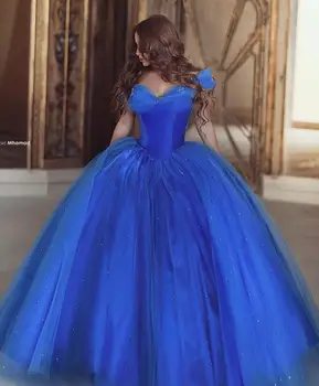 

Royal Blue 2019 Quinceanera Dresses Ball Gown Off The Shoulder Tulle Beaded Cheap Sweet 16 Dress
