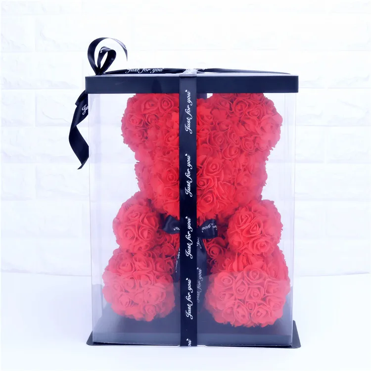 Искусственный плюшевый медведь цветок медведь пена Роза плюшевый медведь коробки Свадебная вечеринка Декор Цветы подарок на день Святого Валентина - Цвет: red with box