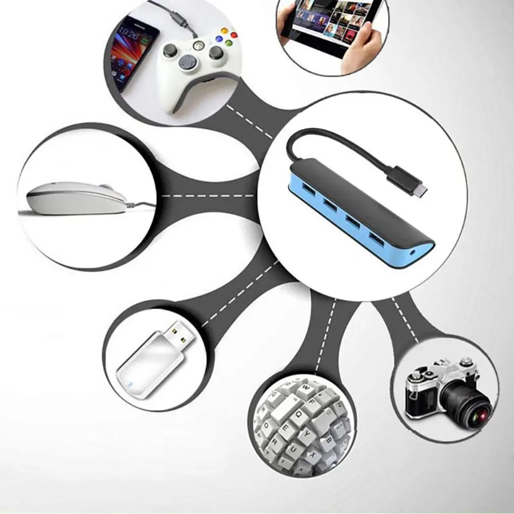 With LED Indicator USB HUB Splitter 4-in-1 USB3.1 Type-C 4 Ports USB Hub With Cable For PC Computer Plug& Play