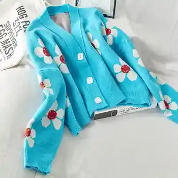 

NiceMix autumn 2019 v neck knit cardigans women streetwear casual long sleeve floral girls sweater elegant knitted jumpers