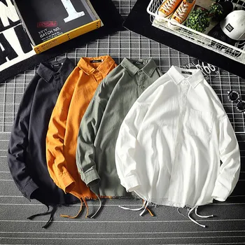 

Men's Casual Fashion Pure Color Lapel Pockets Plus Size Long Sleeve Shirt Tops Button Pocket Shirts M-3XL camisa masculina cami
