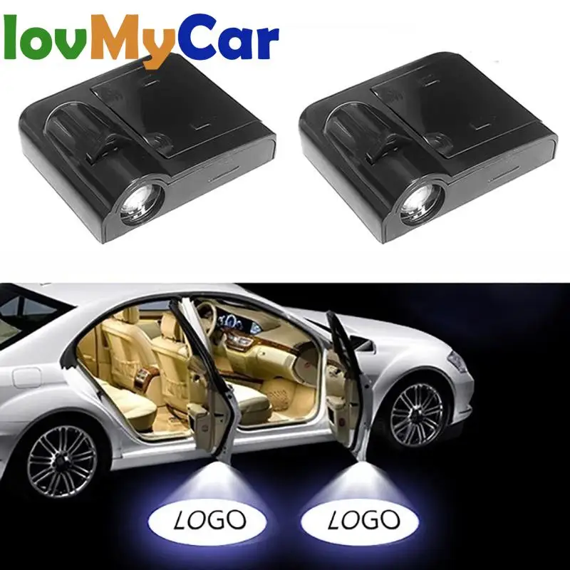 2PCS Carbon Fiber Wireless Universal Car Projection LED Projector Door Shadow Logo Light Welcome Lamps For Mitsubishi