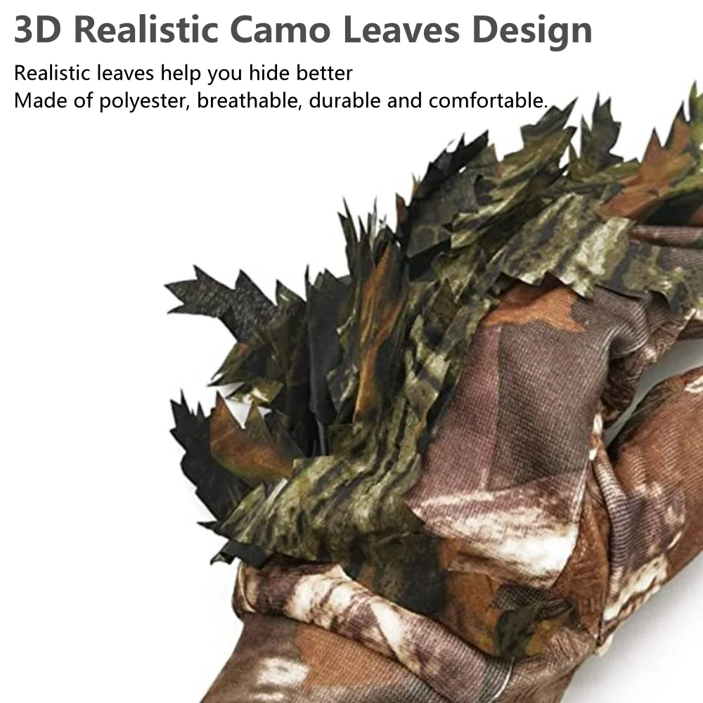 1 Pair 3D Leaf Camo Gloves Full Finger For Outdoor Hunting Fishing Shooting Camo Gloves Unisex Cycling Mittens sports gloves finger gloves tactical gloves