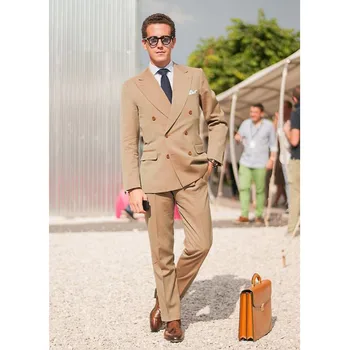 

New Arrival Brown Double Breasted Classic Men Suit Skinny Summer Simple Tuxedo Custom 2 Piece Wedding Suits (jacket+pants) L642