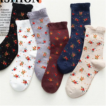 

Spring And autumn New Fashion Women's Socks Korea Style Flower Pattern Print Socks Ins Style Short Socks