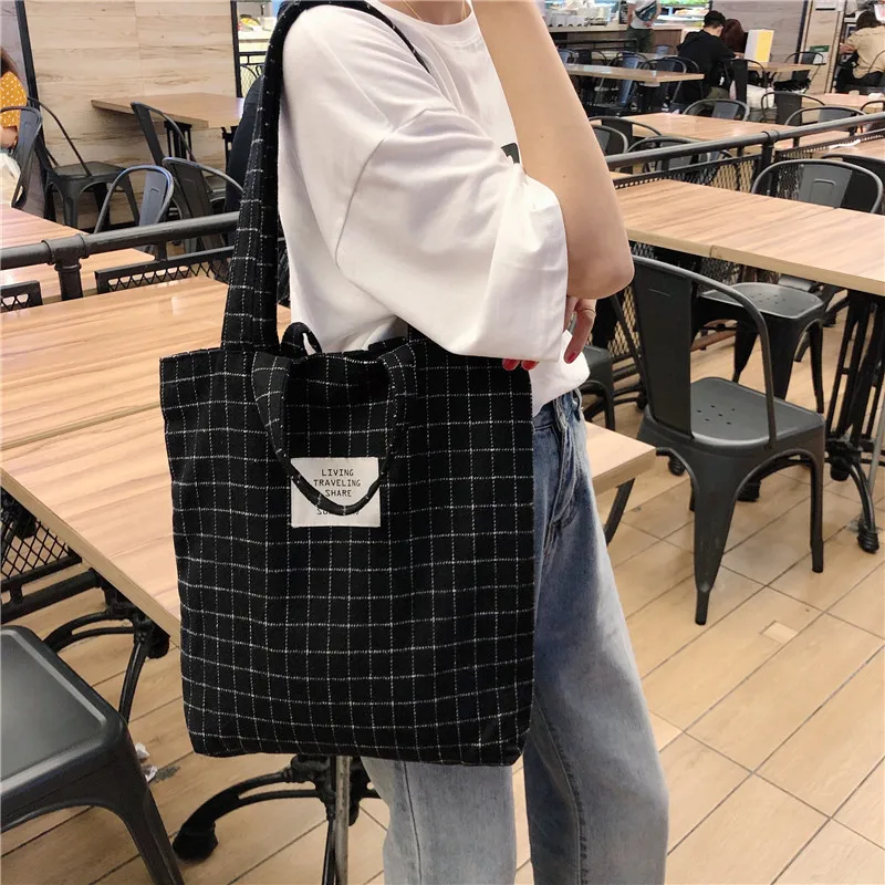 

Classic Vintage Woolen new plaid bag art original hook loop student shoulder totes bag women