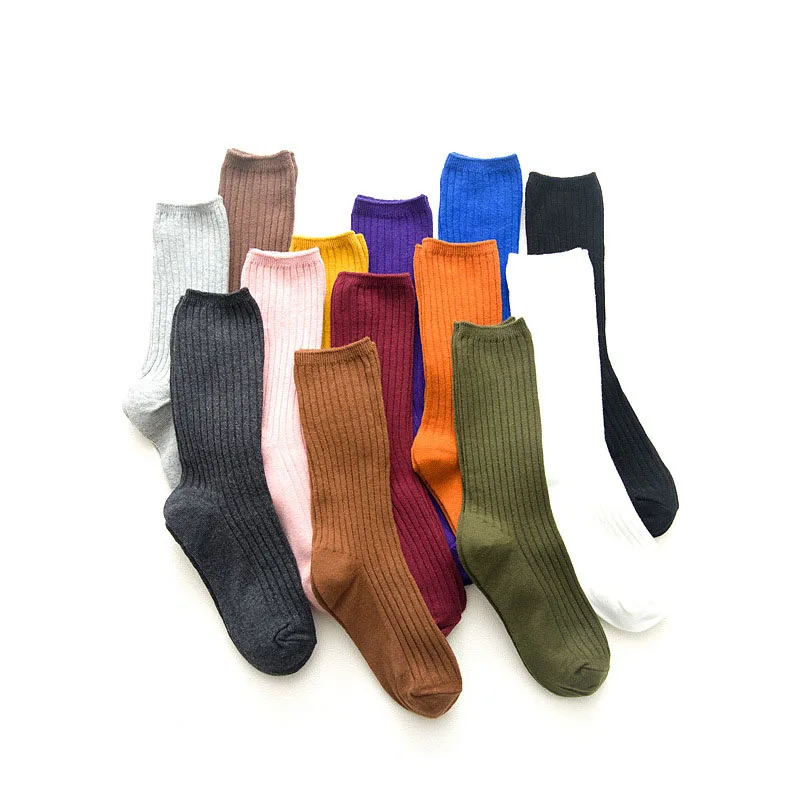 CHAOZHU Classic New Loose Socks Women 200 Needles Cotton Knitting Rib Solid Colors 14 Kinds of 4 Seasons Basic Daily Women Socks