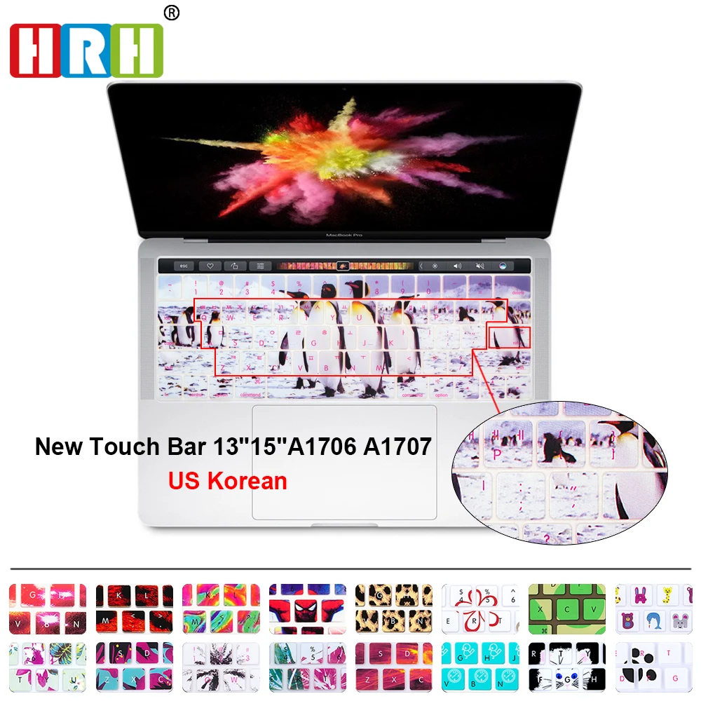 

HRH Animal Design Korean Silicone Keyboard Cover Skin For Macbook New Pro 13"15A1706 A1707 A1989 A1990 With Touch Bar US Version