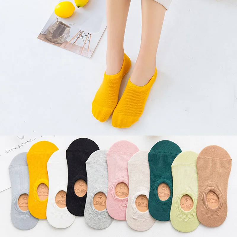 

CA102 10 Pairs Invisible Socks Cute Cotton No Show Women Socks Non-slip Spring Summer Short Sock Color Mixing