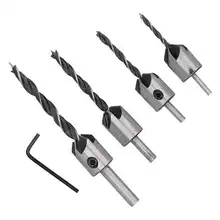 

4Pcs Woodworking Chamfer Countersink Drill Bit 5 Flute Chamfer Positioning Reaming Tool Set with Hex Wrench
