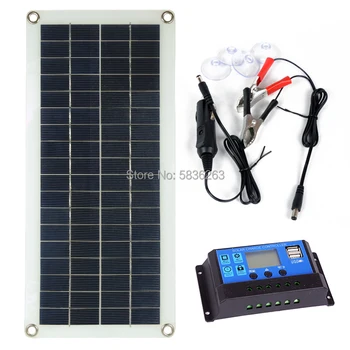 

30W 12V Dual USB Flexible Polysilicon Battery Solar Panel Battery Charger Kit DIY Solar Controller Car Charger Power Battery
