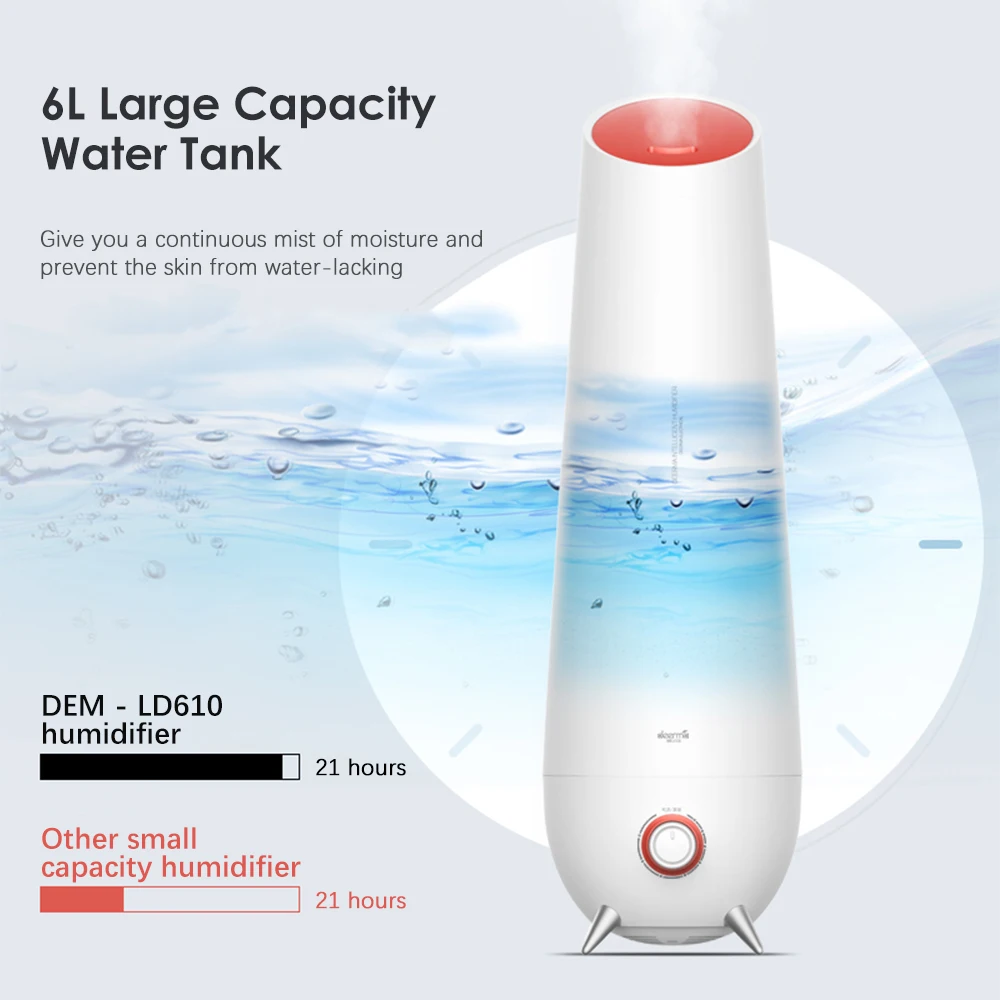 Billige Neueste Xiaomi Deerma LD610 6L Luftbefeuchter Ultraschall Aromatherapie Air Diffuser Kühlen Nebel Luftbefeuchter Haushalt Geräuscharm
