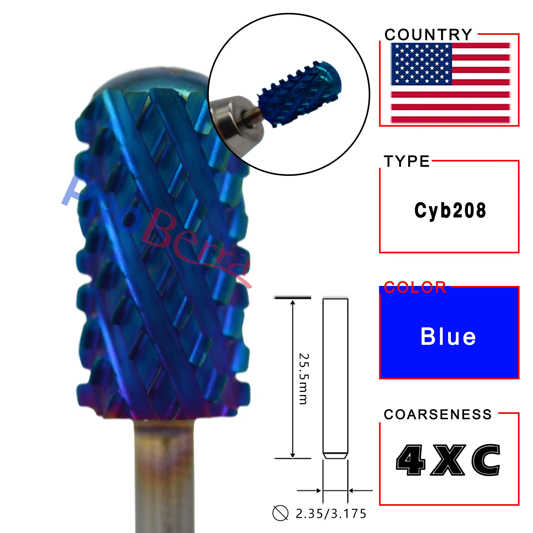 RolinStar 6.6 Large Barrel 4XC Gold Silver Dark Purple Blue Rainbow Rose gold 7 different color nail drill bits milling 5