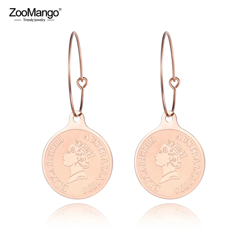 

ZooMango Trendy Queen Elizabeth Head Portrait Hoop Earrings For Women Rose Gold Stainless Steel Ear Jewelry Oorbellen ZE19009