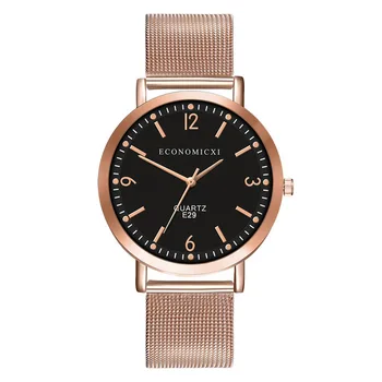 

Womens Quartz Watch Metal Mesh Band Round Dial Shape Watch Minimalist Fashion Wristwatch LL@17