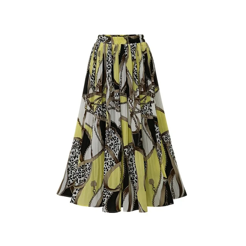 

Chiffon Skirts For OL Pleated Skirt Women Autumn&Winter Skirts femme midi skirts New Flower Printed skirts 2019