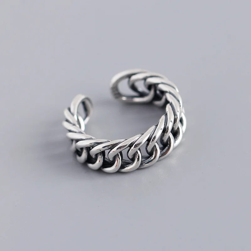 Buddha Ring Vintage 925 Sterling Silver Retor Design Heavy Duty Cuban Link Eternity Band Open Twisted Curb Chain Unisex Ring