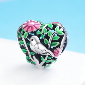 

Qikaola 925 Sterling Silver Bird In Heart Flower Charms Beads Fit Original 3mm Bracelets Pendant Jewelry Making C647