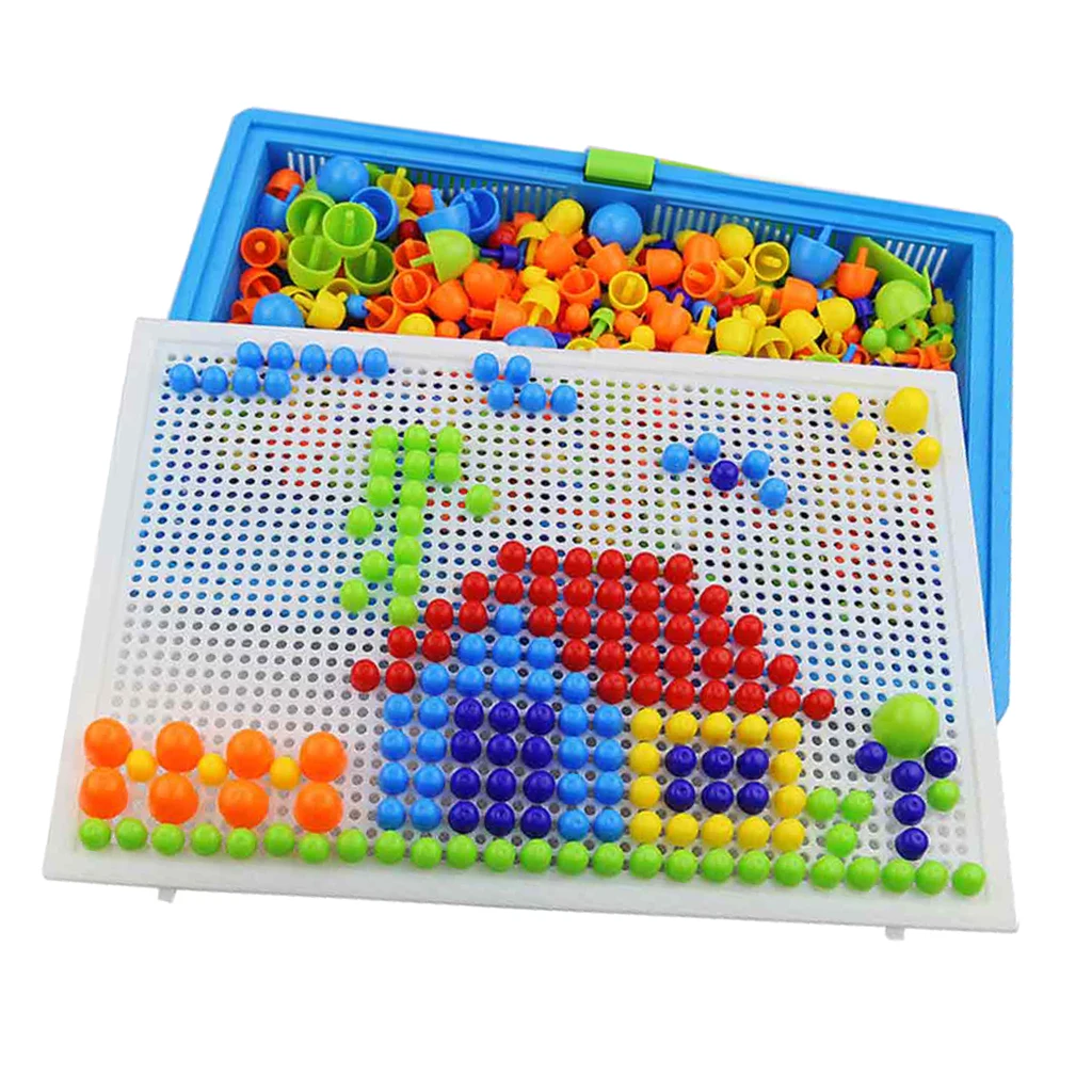 296x грибной гвоздь DIY Science свайные игрушки, креативная мозаика Pegboard Puzzle, Дети Ясельного возраста формы и цвета формы распознавания цвета