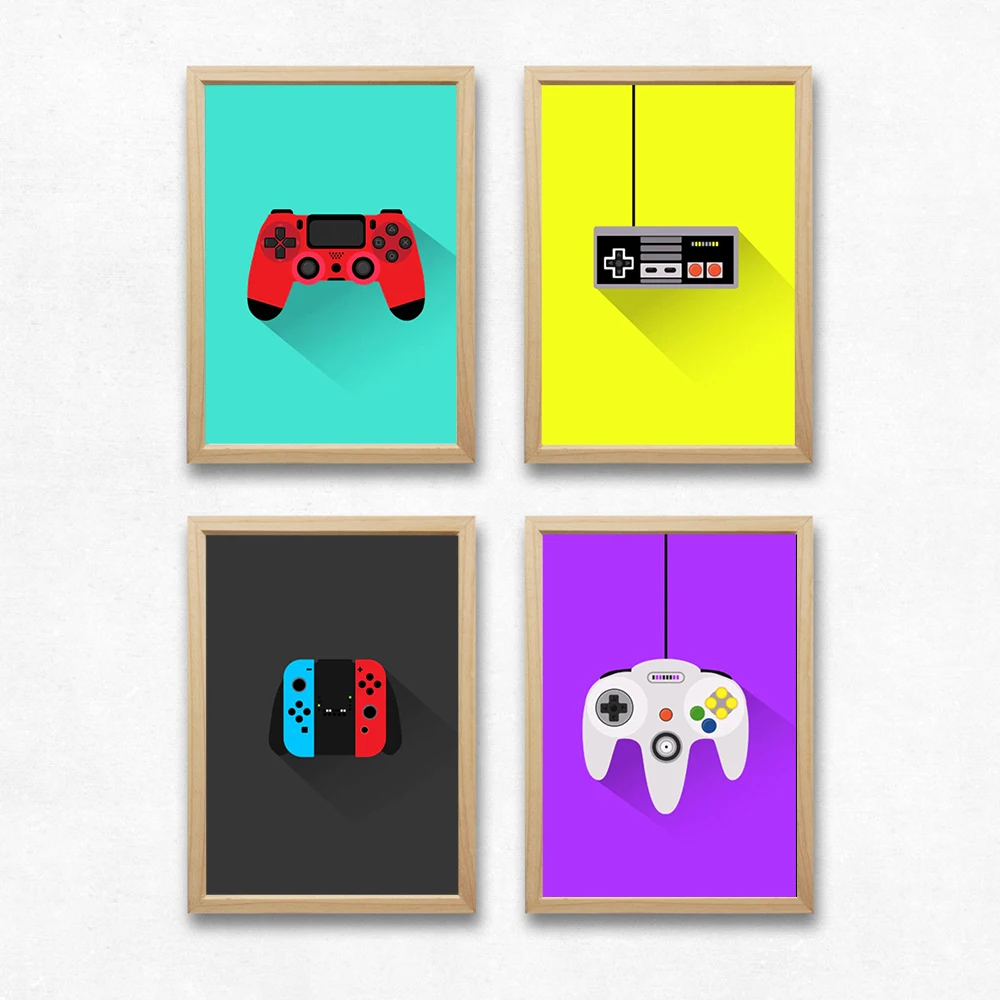 Colorful Video Game Canvas Painting Game Controllers Poster Print Retro