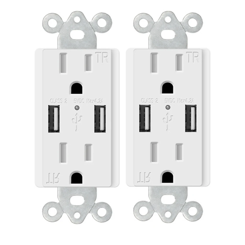 US Wall Outlets Electrical Plates Power Sockets with USB Fast Charger 5V/4.2A Tamper Resistant Shutters LED Indicator UL Listed