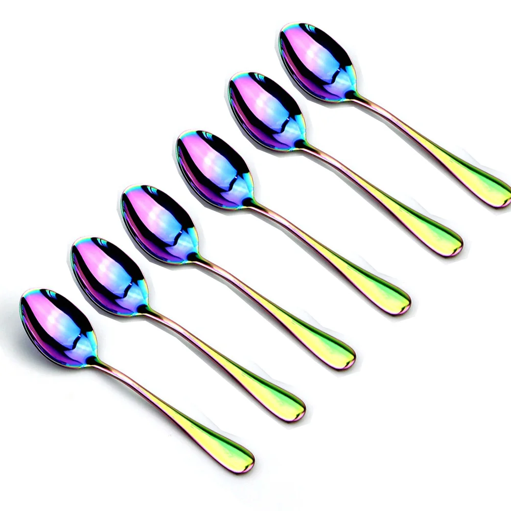 4 6 8 10pcs Stainless Steel Rainbow Color Teaspoon Western Style Dinnerware Set Ice Cream Kids Coffee Spoon Soup Tableware Set