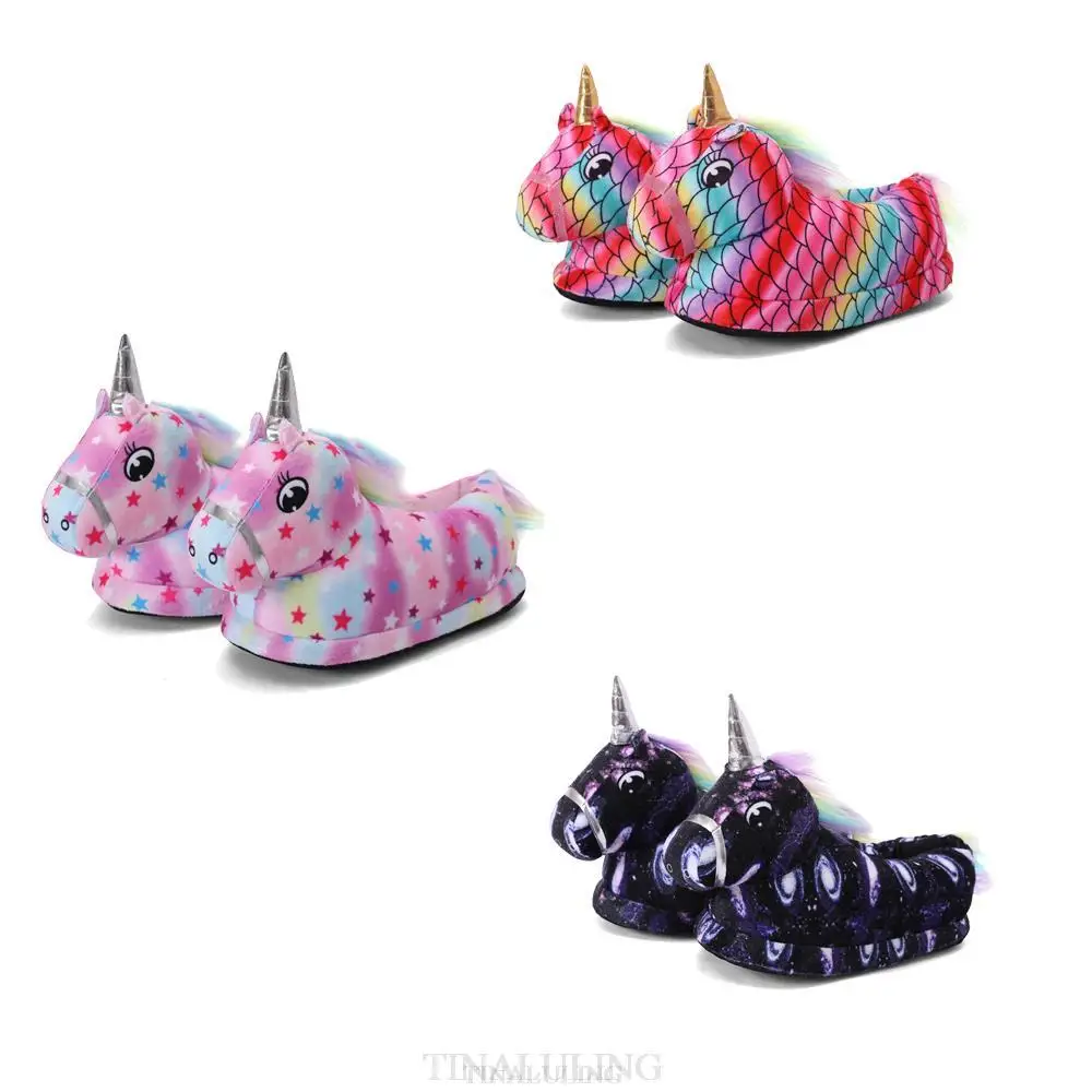 Adult Child Unicorn Star Rainbow Parent-child Warm TV Hone Slippers 15 Styles Mom And Dad Boy Girl Funny Animal Paw Casual Shoes