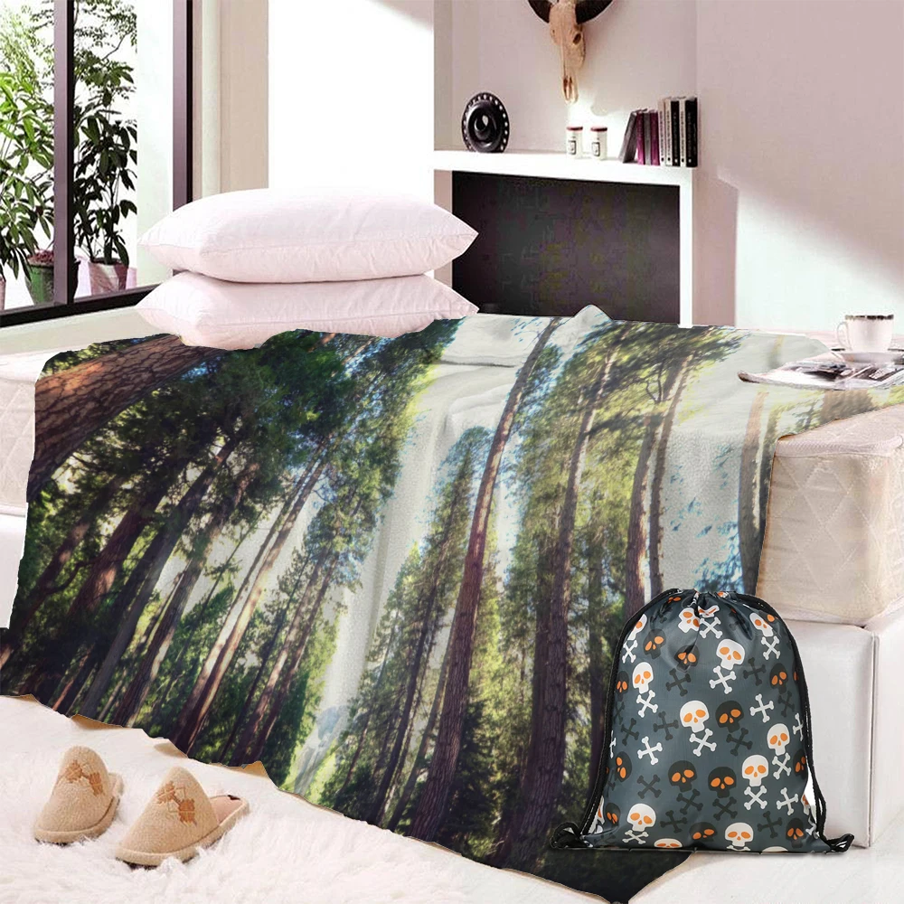 

Forest Throw Blanket Foggy Mountain Fleece Blanket for Bed Coniferous Tree Soft Plush Bedspreads Nature Thin Quilt