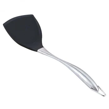

Non-Stick Silicone Cooking Spatula Stainless Steel Handle Wok Shovel Flexible Silicone Pancake Kitchen Cooking Black