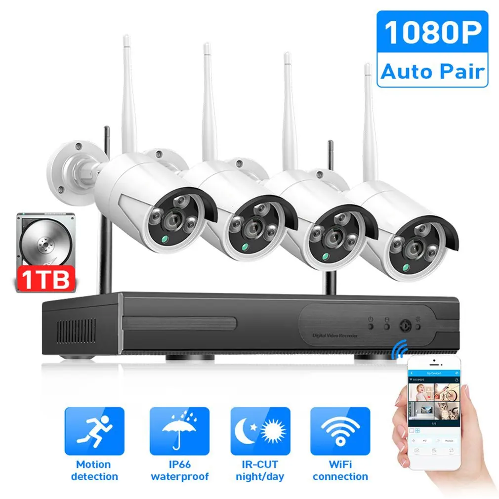 1080P Новая беспроводная система видеонаблюдения 720P 1080P 2MP NVR IP IR-CUT уличная камера видеонаблюдения IP система безопасности комплект видеонаблюдения - Цвет: 1080P