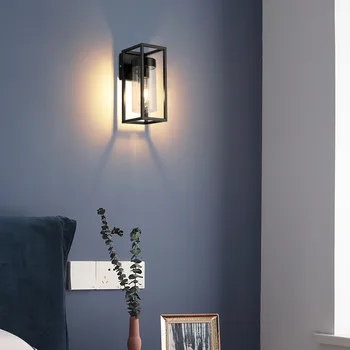 

American style rural industry Vintage iron glass box outdoor restaurant Nordic bar corridor loft wall lamp