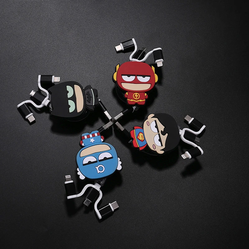 3 в 1 USB кабель для зарядки телефона с супергероями из мультфильмов удлинитель