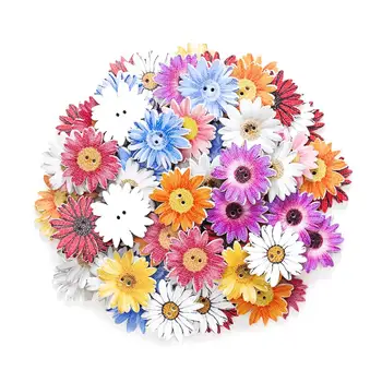 

50/100Pcs Colorful Marguerite Shape Holes Wooden Button DIY Handmade Scrapbook Sewing Cloth Accessory