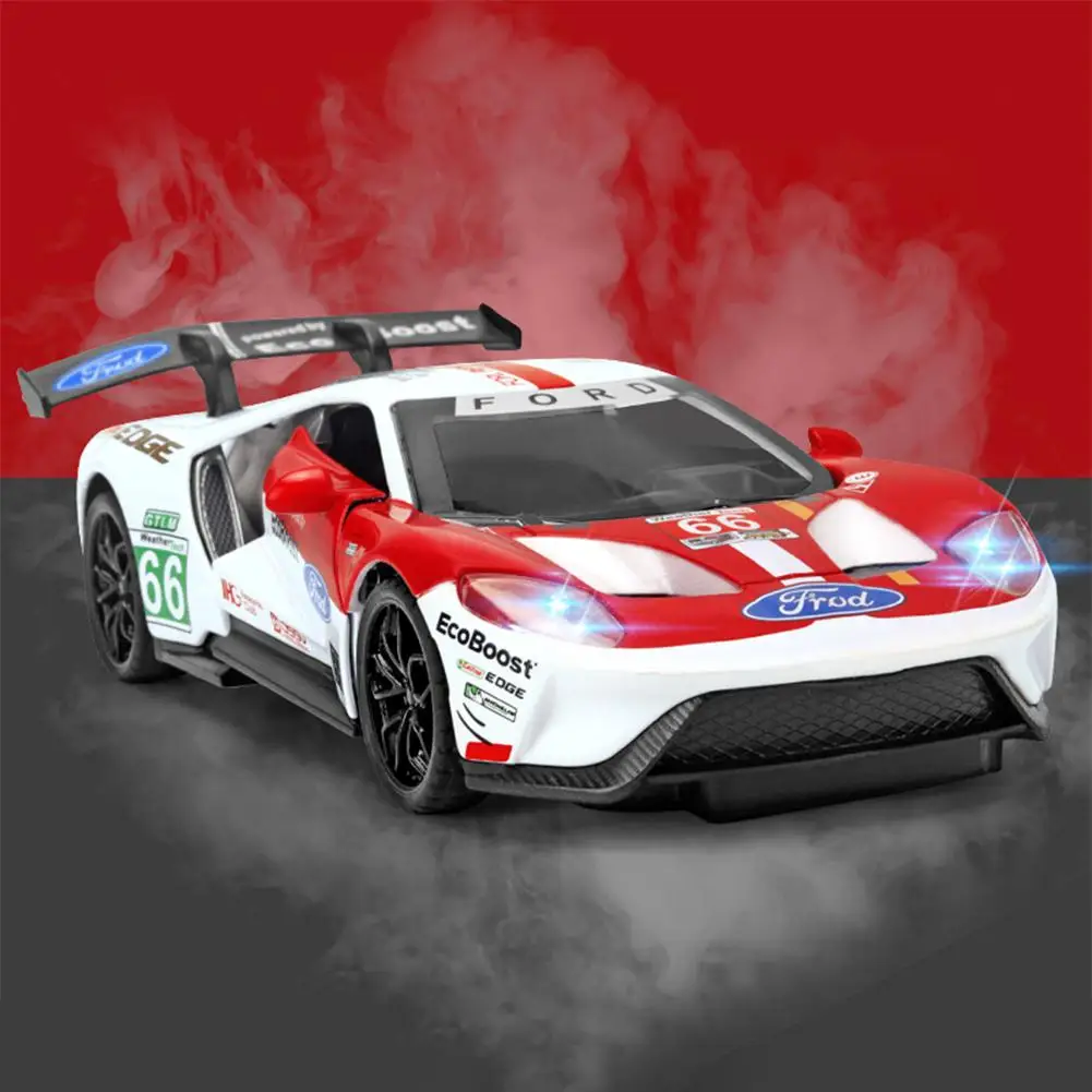 white Kuulee 1:32 Ford GT гонщик, брелок для автомобильных ключей, имитационная модель детей оттягиваемая назад машина с светильник и звук модель автомобиля игрушка - Цвет: white
